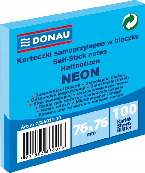 Donau selvklæbende notesbog 76x76mm /100k/ Blue Neon 7586011-10