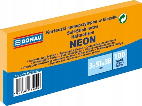"Blocnoter självhäftande Donau 38 x 51 mm (pack om 3) Orange fluorescerande 7585011-12"