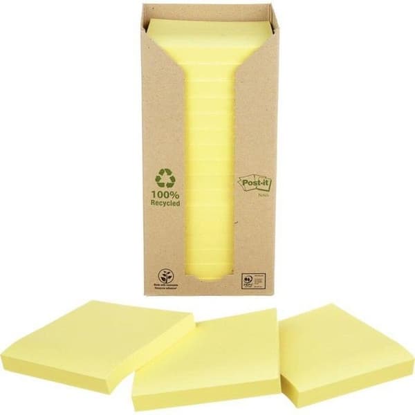 Utmatningstorn med 16 omplacerbara kuddar 100 återvunna Post-it-ark gul 76 x 76 mm