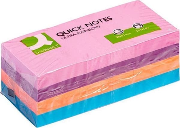 Notepapper Q-connect - KF02516 - Regnbågs-klisterblock, 38 x 51 mm, 3 x 4 x 100 kort, blandade färger