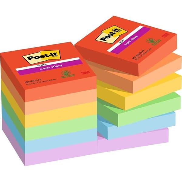 Självhäftande anteckningsblock - POST-IT - Super Sticky Notes - 47,6 x 47,6 mm - 90 ark - 6 olika färger