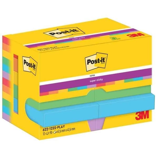 Självhäftande anteckningsblock - POST-IT - Super Sticky Notes - 47,6 x 47,6 mm - 90 ark - 6 olika färger