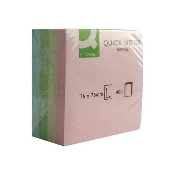 Q-CONNECT Quick Notes Quick Note 76 x 76 mm 400 ark pastellgrön, pastellrosa, pastellblå, vanlig pastellgul