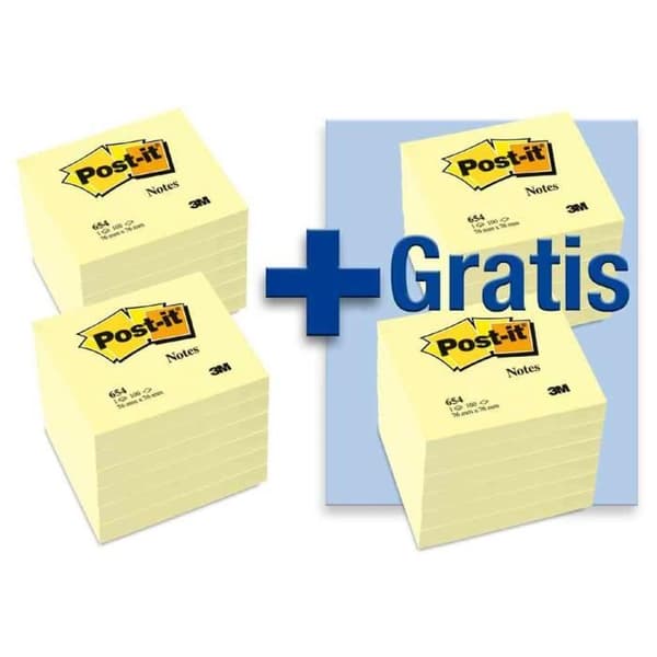 Noter Post-it - POST-IT - 76 x 76 mm - Gul - 12-pack + 12 gratis - 100 ark per blokk