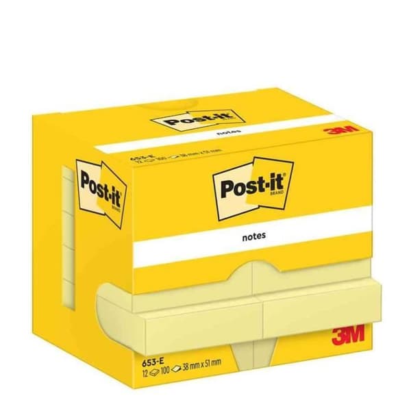 Självhäftande anteckningsblock - POST-IT - 51 x 38 mm - 100 ark - Gul