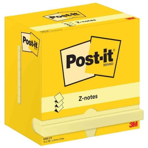 Z-Notes självhäftande anteckningsblock - POST-IT - 127 x 76 mm - Gul - 100 ark/block