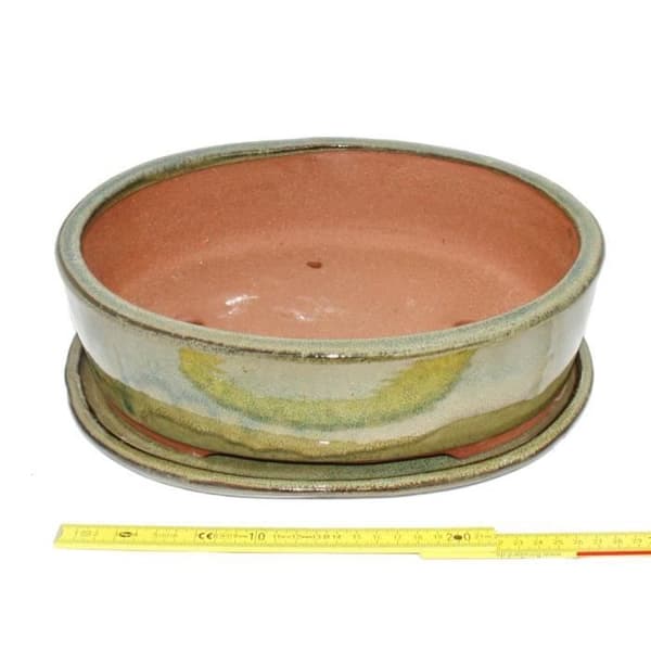 Bonsai skål med fat Gr. 5 - olivbrun - oval O1 - L 31cm - B 24cm - H 9cm