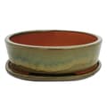 Miniatyrbild 1 av 3: Bonsai skål med fat Gr. 5 - olivbrun - oval O1 - L 31cm - B 24cm - H 9cm