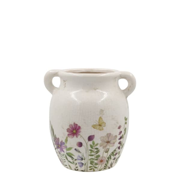 Avignon Kruka med blomstermotiv H19,5/Ø19 cm creme