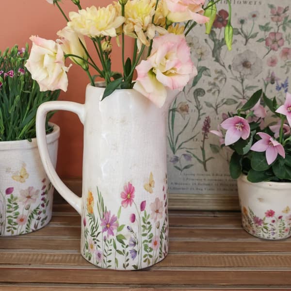 Avignon Kanna med blomstermotiv H25,5/Ø20,5 cm creme