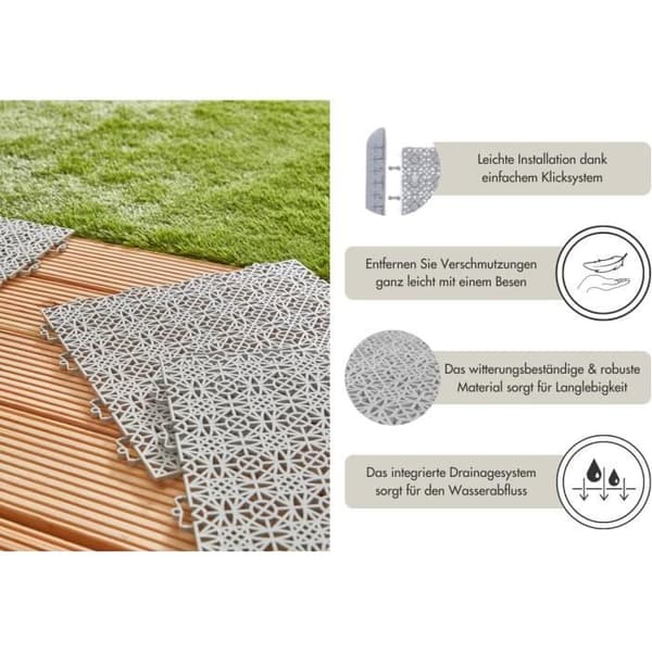 Plastplatta för terrass - Ljusgrå - 38x38 cm - 5m² - andiamo 202435