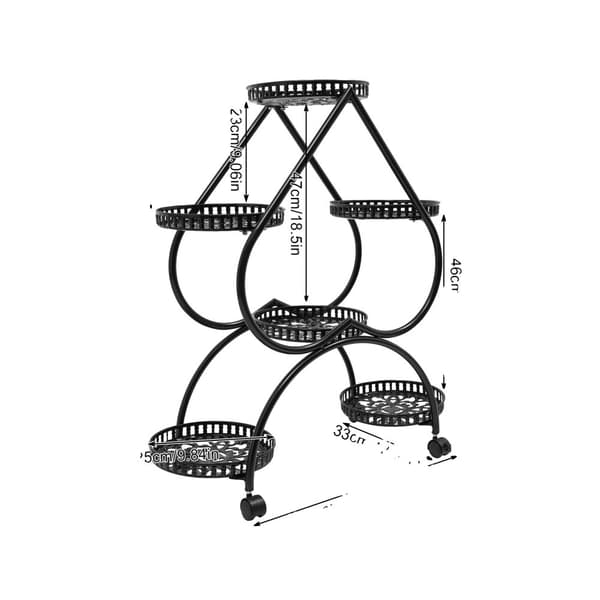 Elegant Metal Hjerteformet Plantehylde, 4 Niveauer, Jern Design,sort