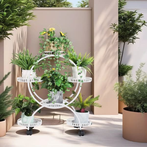 6 Potteplanteholder, Holdbar Metal Konstruktion, Nem Mobilitet,HVID