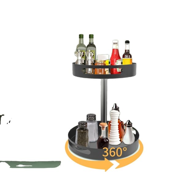 360° Krydderihylde, Drejelig Design, Holdbart Kulstofstål,sort