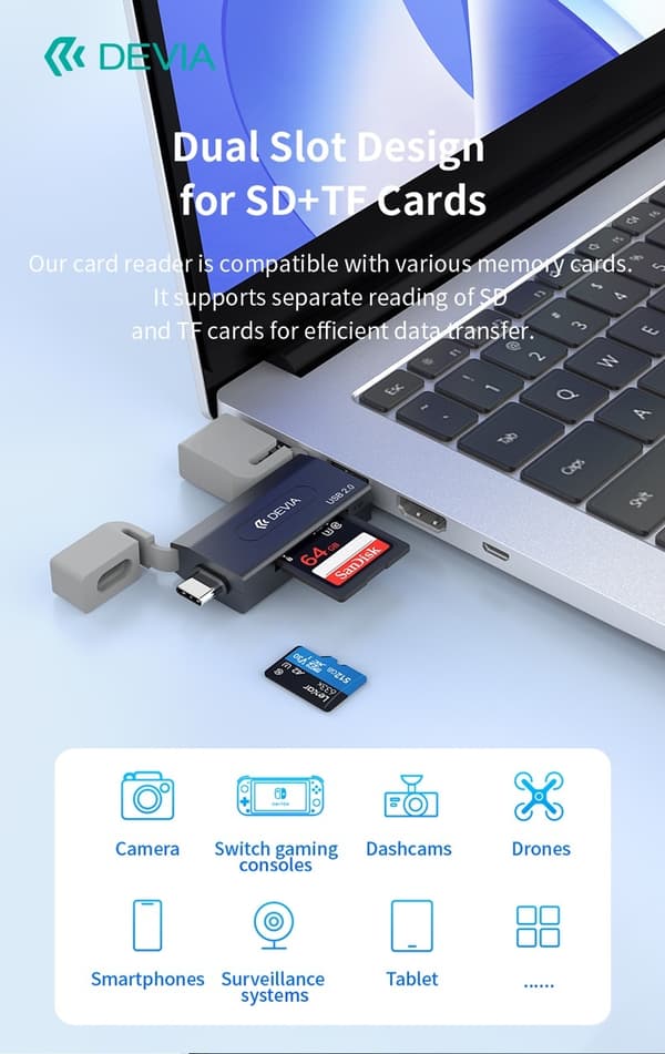 Devia Smart Series USB+Type-C 2.0 till SD/TF 2-i-1 Kortläsare card reader