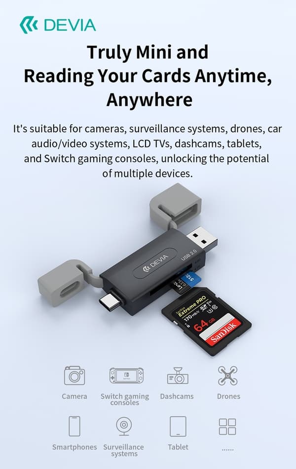 Devia Smart Series USB+Type-C 2.0 till SD/TF 2-i-1 Kortläsare card reader