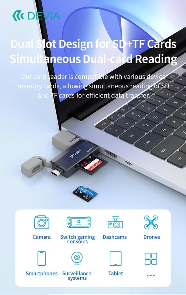 Devia Leopard Series USB+Type-C 3.0 till SD/TF 2-i-1 Höghastighets Kortläsare card reader