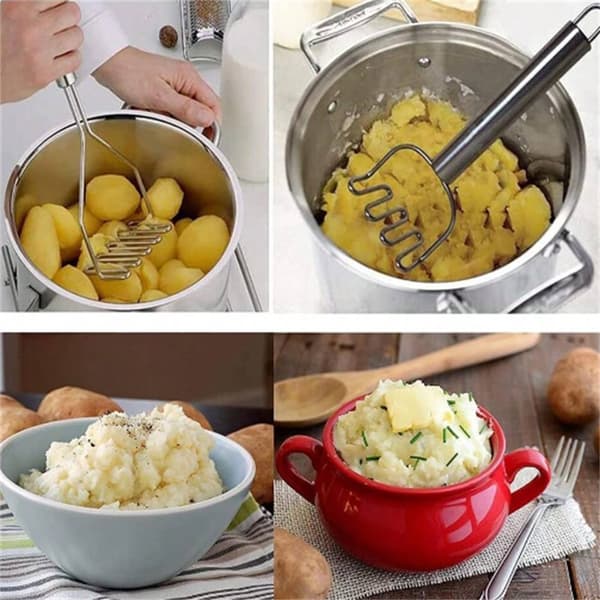 OBOSOE kartoffelpresse i rustfrit stål – køkkenredskab til kartoffelmos og grøntsager