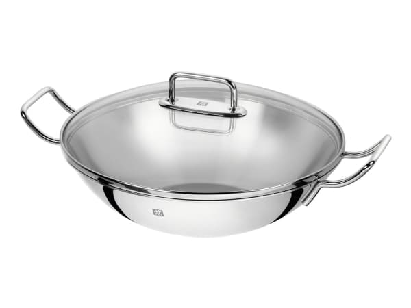 ZWILLING Plus, Pyöreä, Vokki-/öljyvokkipannu, Ruostumaton teräs, Ruostumaton teräs, Alumiini, Lasi, Ruostumaton teräs, Lasi