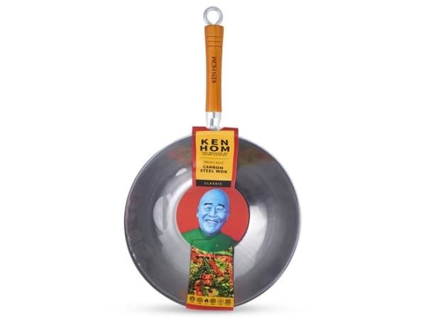 Ken Hom WOK CLASSIC CARBON, Rund, Wokpanna, Rostfritt stål, Kolstål, Keramiska, gas, halogen, Induktion, Trä