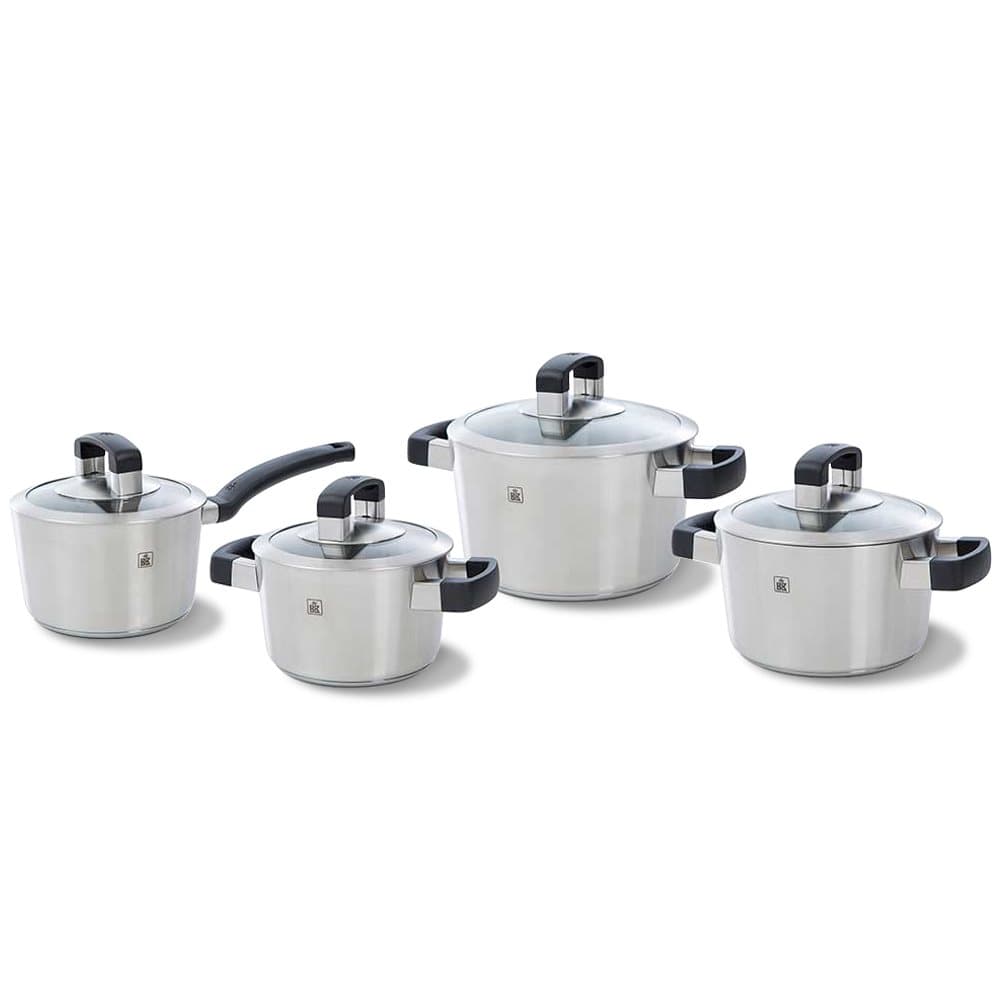 BK Conical Cool Glass Pots and Pans Set - 4 stycken + lock - rostfritt stål