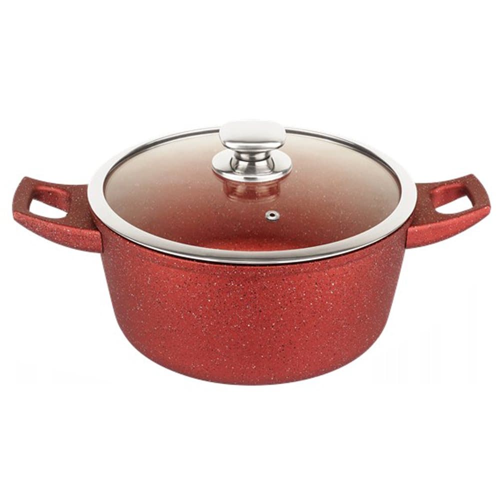 Smidd Aluminium Nonstick Marmor gryta - 28cm röd
