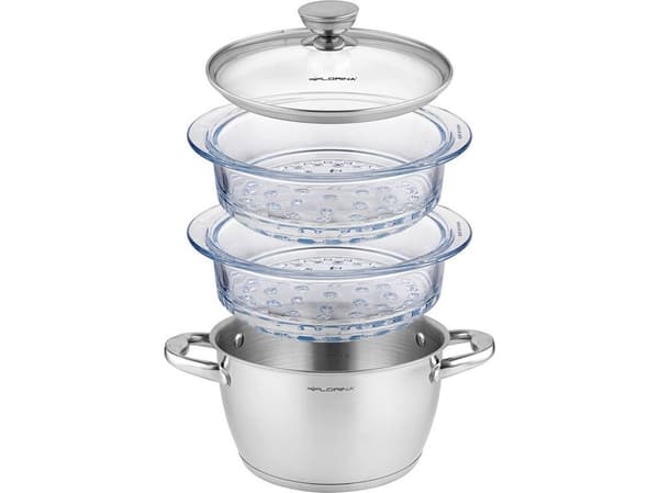 Florina ångkokare SATINA 20CM INOX 3-PIECE (2.5L POT, 2X 1.9L GLASS POT, LID)