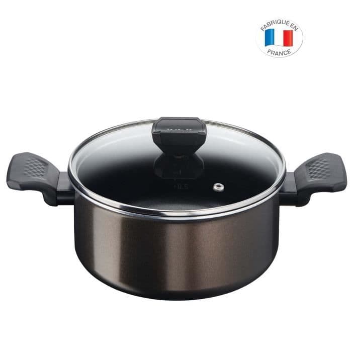 TEFAL B5544402 Easy Cook&Clean gryta 20 cm (3 L) + lock, non-stick, Thermo-Signal, Alla värmekällor utom induktion, Tillverkad i Frankrike