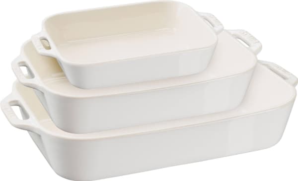 Sett med 3 rektangulære Staub keramiske plater - Elfenben