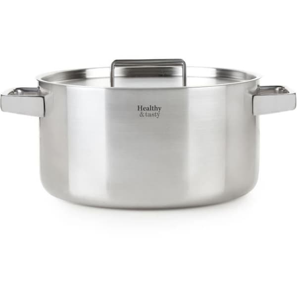 HALTHY &amp; SMY HT1004 Gryta med lock i rostfritt stål - Diameter 24 cm - Lämplig för ugnar upp till 240°C