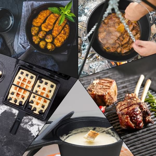 Holländsk ugnssats - XMTECH - 11 delar - Gjutjärn - Trälåda - Idealisk för camping och grillning
