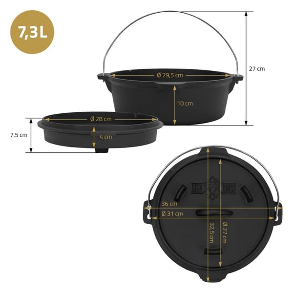 Uunisetti BBQ 7.3L musta valurauta, jossa kannen nostin ja ritilä BBQ#BOSS