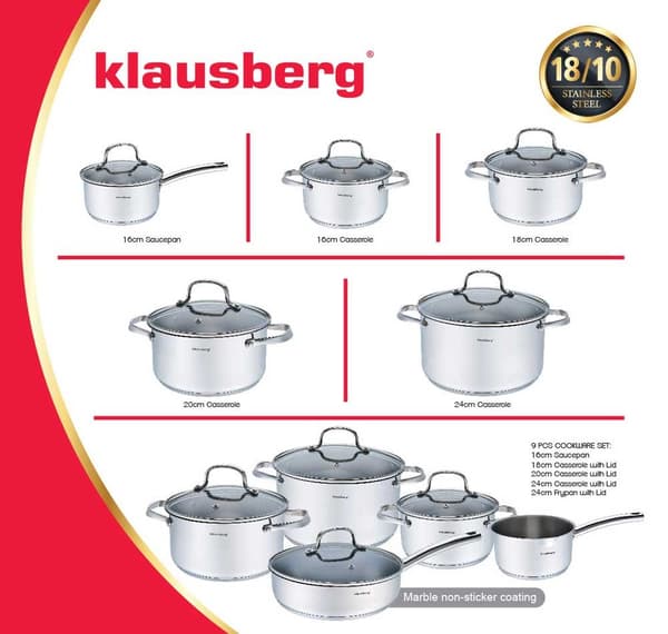 KLAUSBERG GRYDER 9 ELEMENTER. INOX 18/10 KB-7215