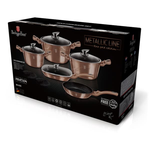 SET MED 11-DELAR KRUKOR. BERLINGER HAUS METALLIC LINE ROSEGOLD BH-6191