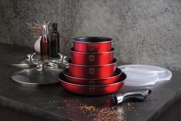 S?T GRYDER 12 stykker CLICK & COOK BERLINGER HAUS METALLIC LINE BURGUNDY BH-1674