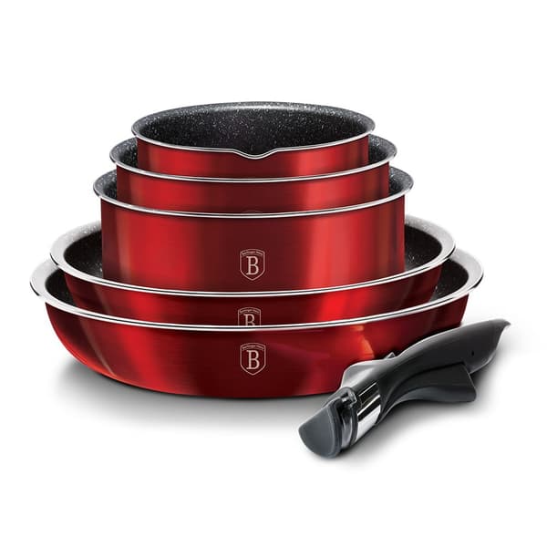 S?T GRYDER 12 stykker CLICK & COOK BERLINGER HAUS METALLIC LINE BURGUNDY BH-1674