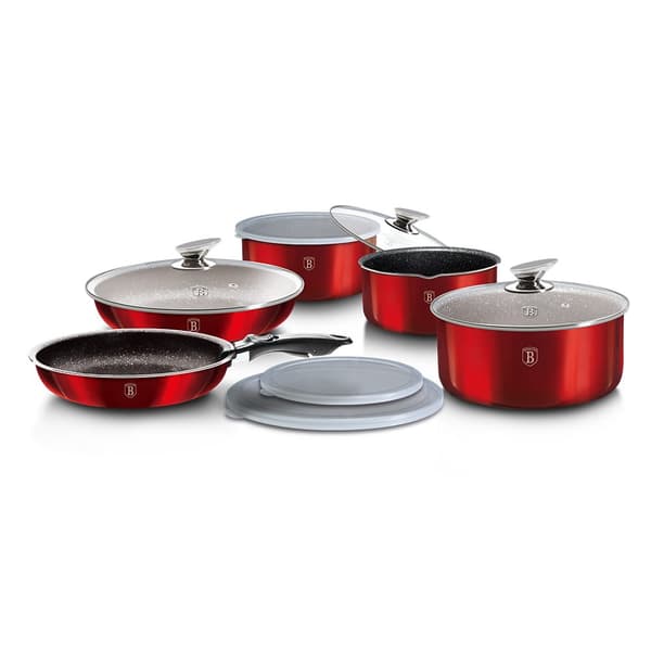 S?T GRYDER 12 stykker CLICK & COOK BERLINGER HAUS METALLIC LINE BURGUNDY BH-1674