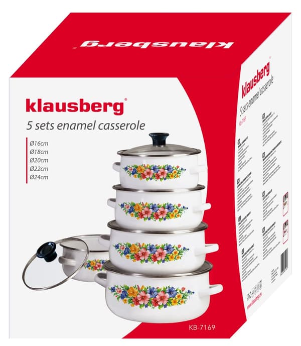 Set med 10-delade krukor, emalj, olika Klausbergmönster