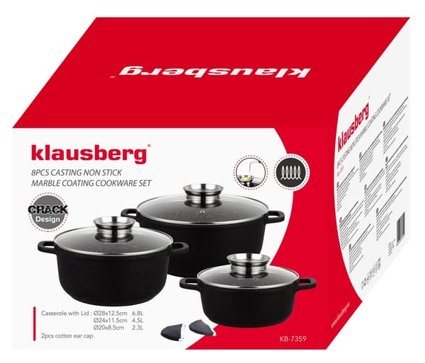 Sæt med 8-delte gryder, aluminium Klausberg