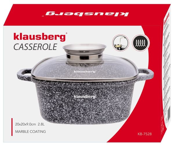 Aluminiumgryta, grå marmor 20x20cm 2,8l Klausberg