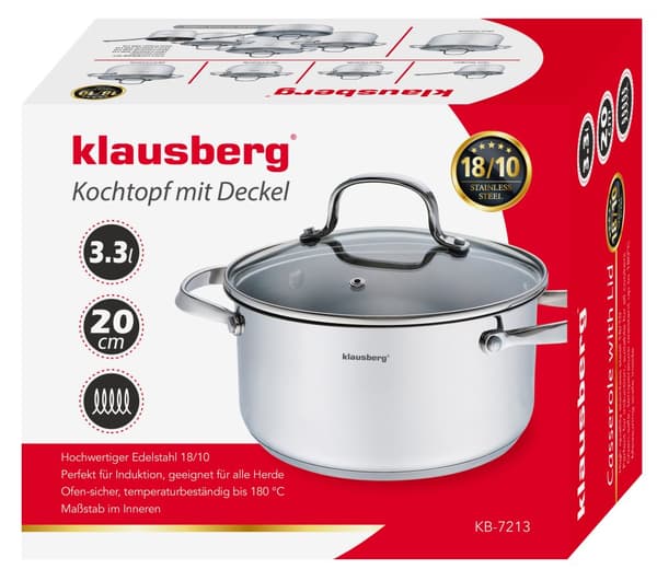 Terästannu kannella, Ø20cm 3,3l Klausberg