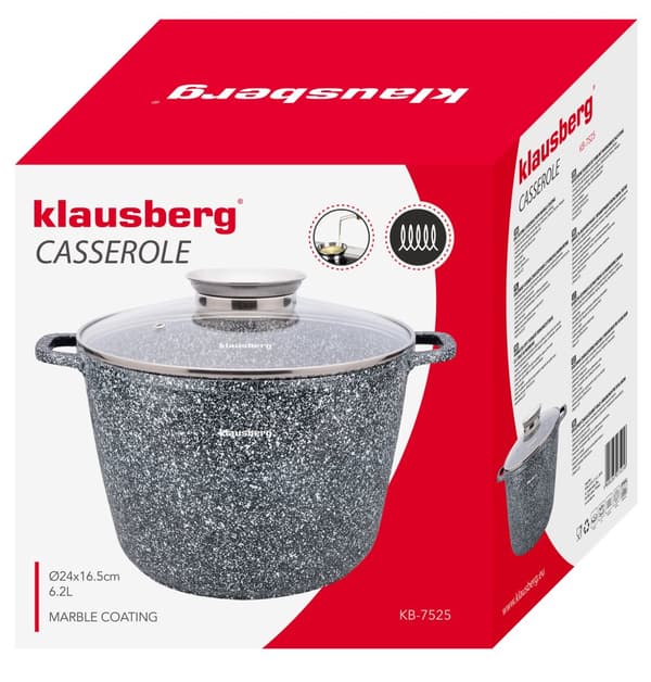 Gryta med lock, aluminium, grå marmor, Ø24cm, 6,2l Klausberg