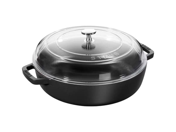Staub Cast Iron Frying Pan with Two Handles and Lid - 28 cm, Black