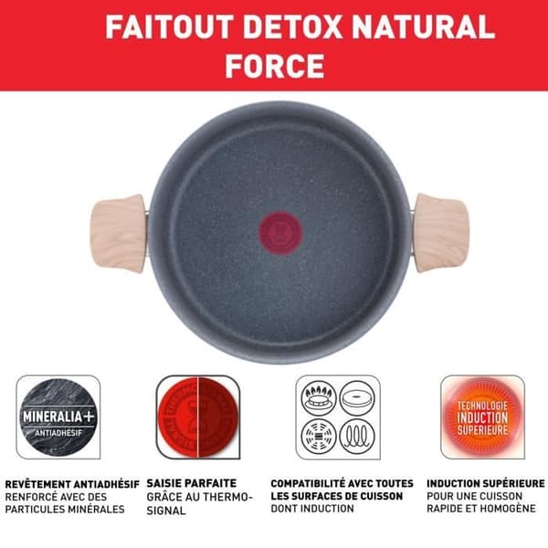 TEFAL Faitout 24 cm + ångkorg, Induktion, Non-stick beläggning, + Naturliga mineraler, Thermo-Signal, Tillverkad i Frankrike G2669003