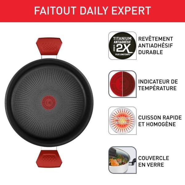 TEFAL Gryta 24 cm, Induktion, Non-stick beläggning, Glaslock, Ergonomisk, Tillverkad i Frankrike, Daily Expert C2894602