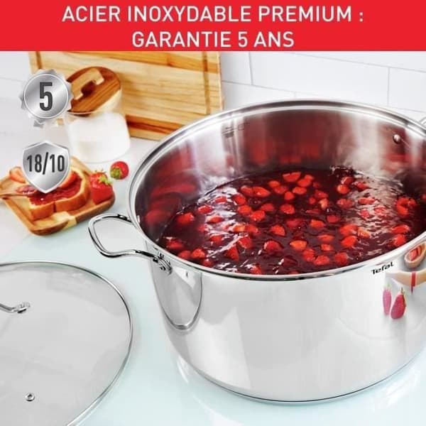 TEFAL Intuition XL Stockpot 36 L cm rostfritt stål + glaslock, Kapacitet 17,5 L, Induktion, 18/10 rostfritt stål, Robusta handtag B86