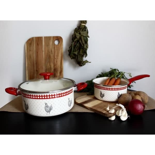 THEKITCHENETTE 3645411 - Gryta 24cm / 4,70l vacker gryta - Emaljerat stål - Kompatibel med gas, induktion, el- och keramikglas