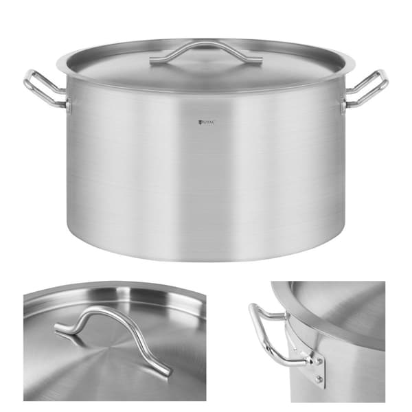 Cateringgryde med låg, rustfrit stål, til induktionskomfur, 58 L