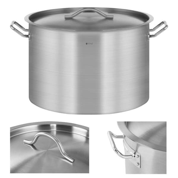 Cateringgryde med låg, rustfrit stål, til induktionskomfur, 113 L