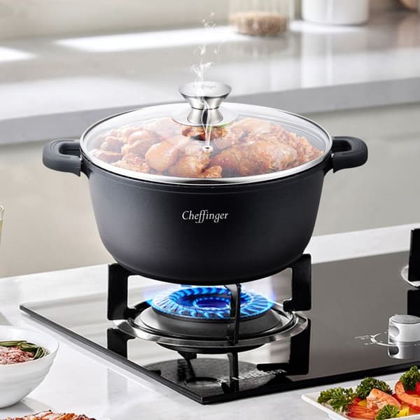 Gryta 32cm 8,6 liter alla värmekällor + induktion Tål ugn och diskmaskin... non-stick marmor med lock